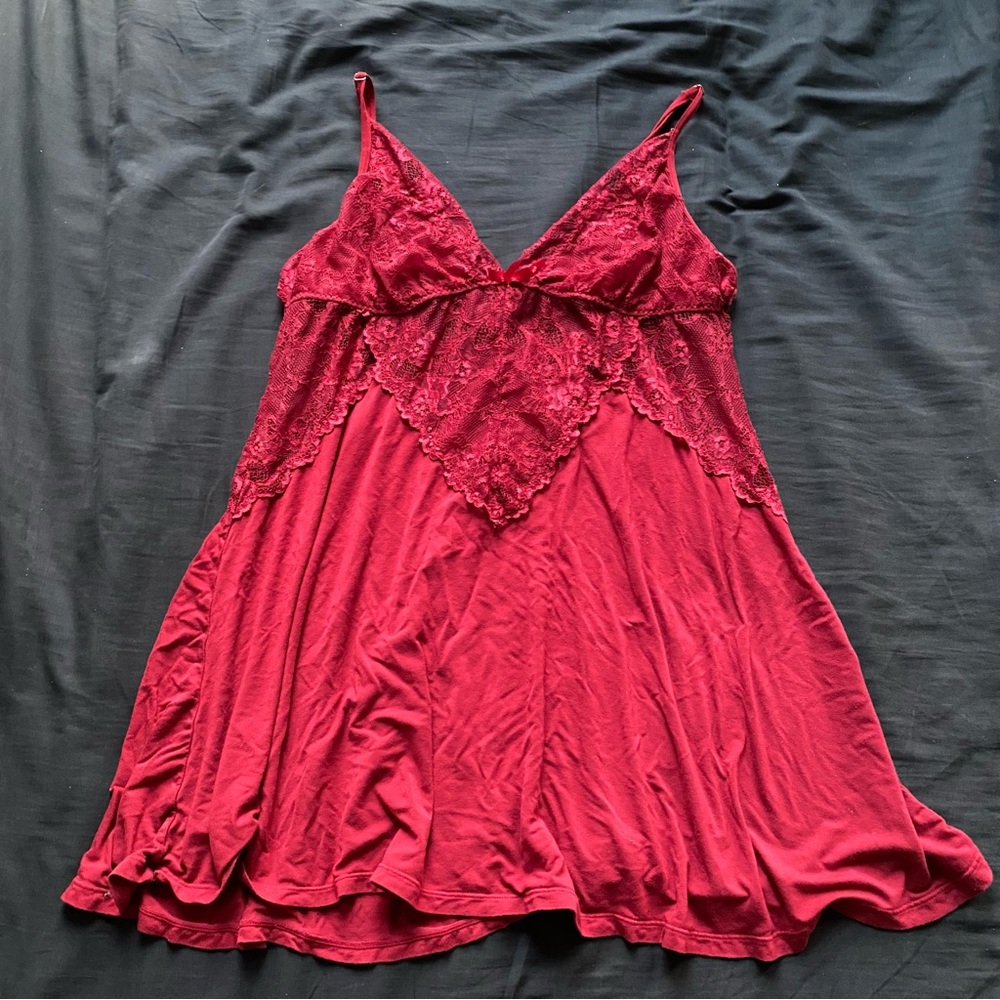 Lace-Accented Chemise Slip in Deep Red